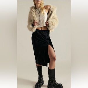 Free People Dolan Velour Column Midi Slit Black Skirt NWT Size M